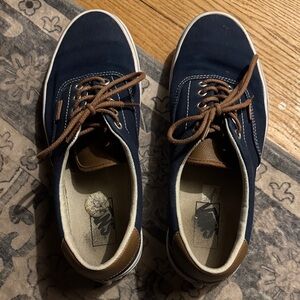 Vans Men's Dark Blue Canvas Sneakers with Brown Laces